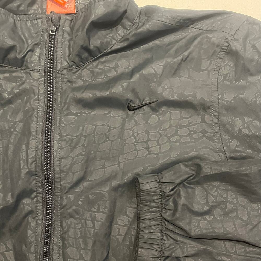 Nike Athletic Women XL Windbreaker‎ Black Croc Print Embroidered Full Zip